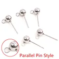 Stainless steel ball stud earrings with loop for DIY jewelry making accessories - Parallel Style (Horizontal Hole) / Steel / 3mm