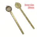20mm Antique Bronze Alloy Bookmark Ruler with Oval Cabochon Setting and Floral Relief - Retro Bronze Round Floral Tray Style (C3-63)