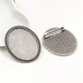 30x40mm vintage silver oval brooch base settings for DIY jewelry making in a pair - Vintage Silver Frosted Style (B4-17)