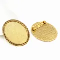Oval antique gold brooch base setting for DIY jewelry making with pin back detail - Vintage Gold Beaded Decorative Style (B3-06)