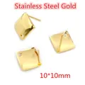 Close-up of 10x10mm square stainless steel gold earring posts with hanging loop details - 10MM Square / Gold