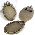 Antique bronze oval alloy brooch base with vintage baroque relief edges for DIY jewelry - Antique Bronze Baroque Relief Style (B1-14)