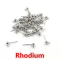 Macro view of rhodium-plated ball stud earrings with hanging loops for DIY jewelry - 3mm / White K/Silver