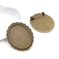Antique bronze oval brooch base with woven floral edges and safety pin for DIY crafts - Antique Bronze Wavy Weave Style (B1-06)