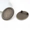 Antique bronze oval cabochon setting for DIY brooch with safety pin back and wavy edge - Antique Bronze Wavy Texture Style (B1-07)