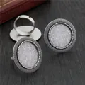 Antique silver adjustable alloy ring base with 20mm round and oval DIY bezel trays - Antique Silver Beaded Edge Round Style (K3-05)
