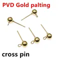 5-piece set of gold PVD plated ball stud earrings with loops for DIY jewelry making - Cross Style (Vertical Hole) / Vacuum Gold Plated / 5mm