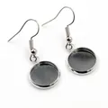 Silver round bezel tray earring hooks for DIY jewelry making and gemstone settings - White K/Silver