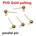 DIY gold ball stud earrings with PVD plating and loop connector for jewelry making - Parallel Style (Horizontal Hole) / Vacuum Gold Plated / 5mm