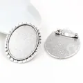 Silver oval alloy brooch base with safety pin for DIY jewelry making accessories - Shiny Silver Tooth Decorative Style (B3-42)