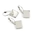 Silver square leverback earring hooks for DIY jewelry making with recessed tray base - White K/Silver