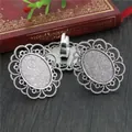 Antique silver oval lace bezel ring setting with adjustable band for DIY jewelry - Antique Silver Hollow Lace (J3-12)
