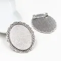 Oval silver antique style brooch base with decorative wavy lace edges for DIY jewelry - Silver Wavy Lace Style (B3-47)