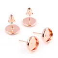 Rose gold round stud earring bases with flat tray settings and butterfly backs for DIY jewelry - Rose Gold