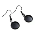 Detail of 12mm black metal earring hooks with round flat base for DIY jewelry making - Black