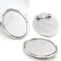 Three-piece set of silver oval alloy brooch trays with vintage embossed edge detailing - Silver Vintage Relief Lace Style (B4-19)