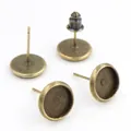 50pcs set of antique bronze DIY earring studs with 6-12mm round blank tray bases - Antique Bronze