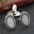 Three vintage silver oval DIY ring bases with butterfly bow detail and adjustable band - Antique Silver Oval Woven Bowknot (K5-06)