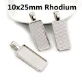 Rechthoekige rhodium hangertrays 10x25mm met getextureerde basis voor DIY-sieraden maken - 10x25 / Wit K/Zilver