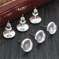 Macro shot of silver round stud earring blanks with backs for DIY jewelry making - 6mm (50 Pieces/Pack, Without Backs) / Silver