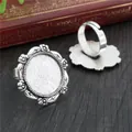 Silver vintage DIY adjustable ring base with oval floral embossed tray for jewelry making - Antique Silver Oval Embossed Floral Style (K4-04)
