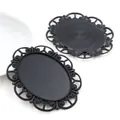 Matte black 30x40mm oval alloy pendant tray base with hollow filigree design for jewelry DIY - Matte Black Hollow Pattern (B3-50)