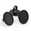 Three matte black oval alloy ring bases with decorative twisted edges and adjustable bands - Matte Black (J3-04)