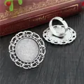 Antique silver adjustable ring base with 20mm round tray and filigree hollow design - Antique Silver Round Lace Hollow Style (K4-05)
