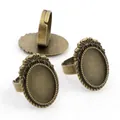 Three vintage bronze oval 13x18mm adjustable ring bases for DIY gemstone jewelry making - Antique Bronze Oval Embossed Edge (K7-31)