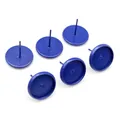 Detail view of 6 dark blue matte metal round tray stud earrings for DIY jewelry making - US 8 / Blue