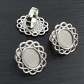 Silver oval 13x18mm alloy ring base for DIY jewelry settings with adjustable band - Antique Silver Oval Woven Pattern (K7-08)