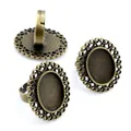 Antique bronze oval alloy ring base with lace edge and adjustable open band design - Antique Bronze Oval Hollow Lace (K7-10)