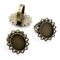 Adjustable antique bronze 13x18mm oval ring base with hollow floral edge for DIY jewelry - Antique Bronze Oval Sunflower Hollow (K7-32)