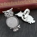 Antique silver owl ring base with 20mm round blank tray for DIY jewelry making - Antique Silver Owl Shaped Style (K4-13)