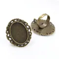 Adjustable antique bronze oval ring setting with vintage floral lace base for DIY jewelry - Antique Bronze Hollow Pattern (J3-16)