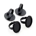 Adjustable black matte alloy ring base set with 13x18mm oval blanks for DIY jewelry - Matte Black Oval Tray (J4-27)