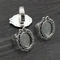 Silver vintage oval 13x18mm ring base with ornate floral bezel for DIY jewelry - Antique Silver Oval Exquisite Relief (L5-08)