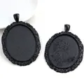 Base per ciondolo ovale nero opaco con motivi floreali vintage per creazione gioielli - Vassoio Nero Stile Vittoriano (B4-12)