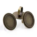 Adjustable bronze alloy ring base with 18x25mm oval floral edge for DIY jewelry - Antique Bronze Relief Lace (J3-29)