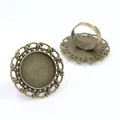 Antique bronze ring base for DIY jewelry with decorative round filigree setting - Antique Bronze Hollow Pattern Style (K4-19)