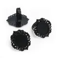 Three vintage oval alloy ring bases in black with lace edges and adjustable bands - Black Oval Hollow Lace (J3-10)