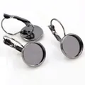 Three gunmetal French leverback ear hooks with round bezel trays for DIY jewelry making - Gunmetal