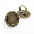 Adjustable antique bronze rings with floral border bezel for DIY gemstone setting - Antique Bronze Floral Embossed Style (K4-21)
