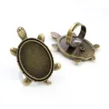 Two vintage bronze turtle ring bases with 18x25mm oval bezel for DIY jewelry making - Bronze Turtle Shape (J4-32)