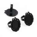 Retro black oval alloy ring base with lace edge detail for DIY jewelry making - Black Oval Lace Hollow (J4-09)