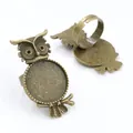 Adjustable antique bronze owl ring base with 20mm round bezel tray for DIY jewelry - Antique Bronze Owl Shaped Style (K4-27)