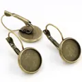 Three antique bronze leverback earring blanks with round bezel settings for DIY jewelry - 8mm / Antique Bronze