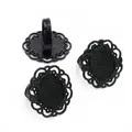 Set of 3 black oval alloy ring bases with lace edge for DIY jewelry making - Black Oval Lace Trim (K2-06)