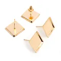 Detailed view of square gold stud earring bases with smooth metallic finish and pins - KC Gold