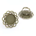 Adjustable vintage bronze ring base with 20mm round tray for DIY jewelry making - Antique Bronze Lace Woven Style (K5-01)